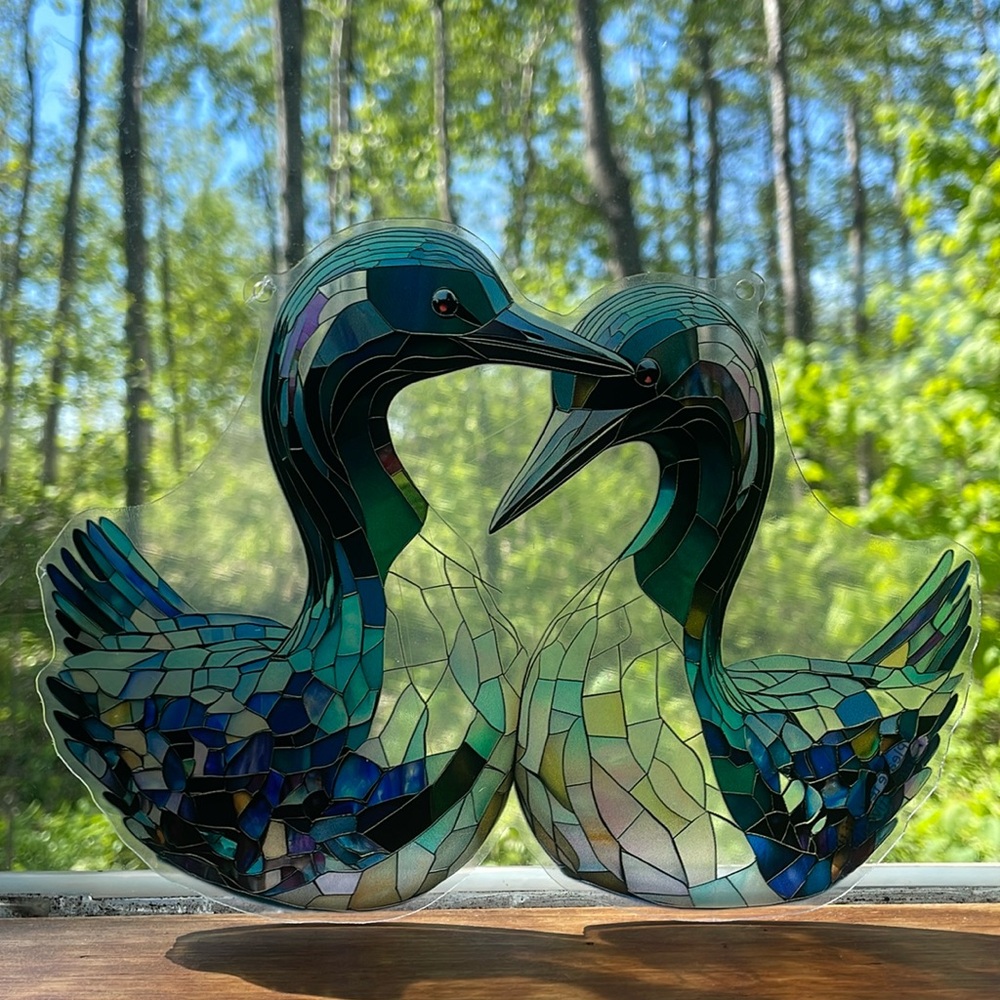 Suncatcher Acrylic Loon Birds Decorative Faux Stained Glass Window Decor